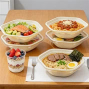 Compostable Corn Starch Hexagonal Bowls With PET Lids Disposable Eco-Cov Khoom Noj Khoom Haus Zoo Tshaj Plaws Rau Takeaway Salad Dessert